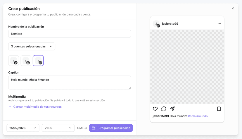 Modal de creacion de publicacion en Eira